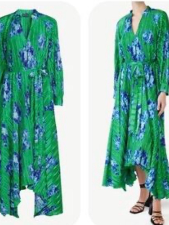 Scoop Dresses & Skirts - Green Floral High-Low Wrap Dress with Tie Waist